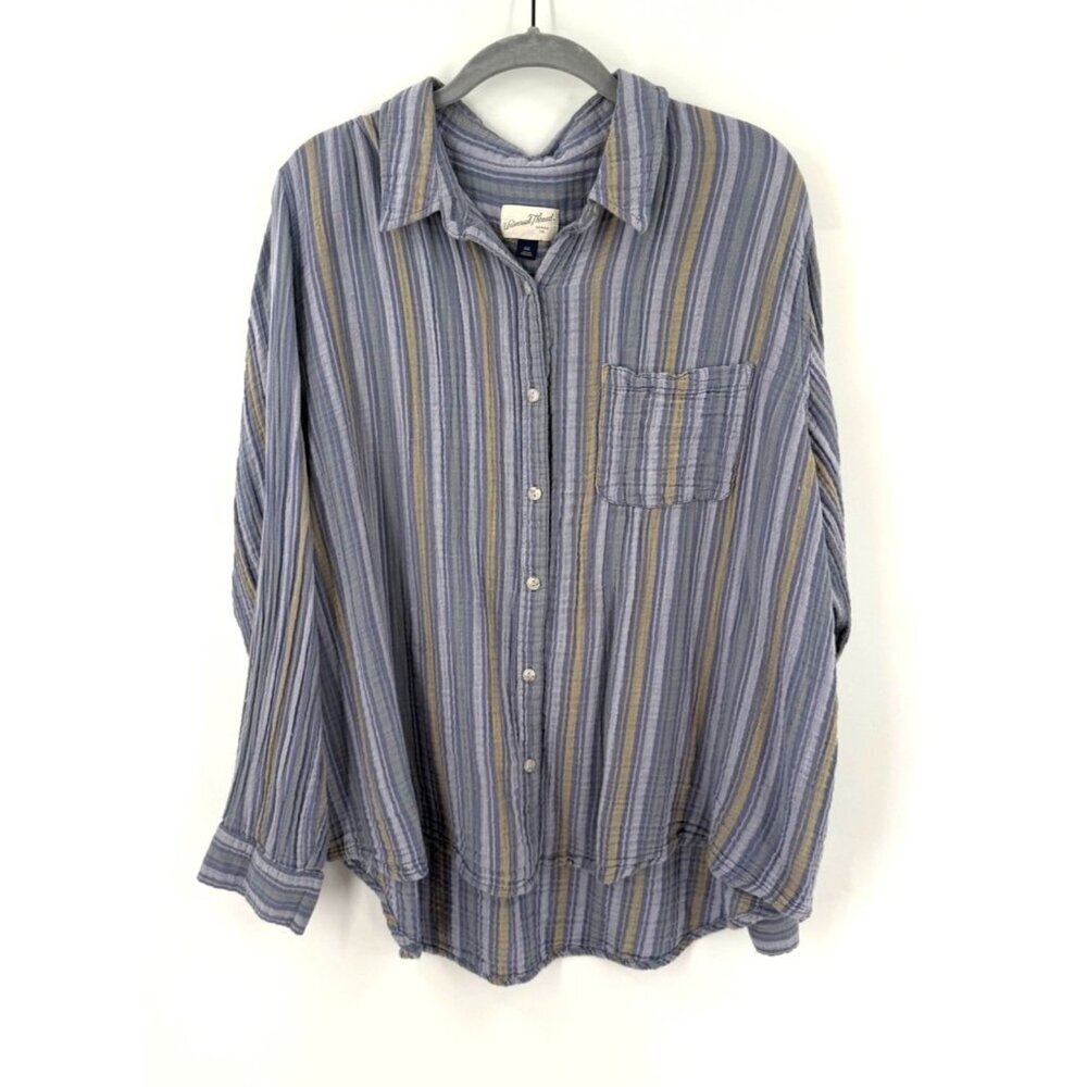 Target Universal Thread Womens Muslin Slub Cotton Button Up Shirt Striped XXL